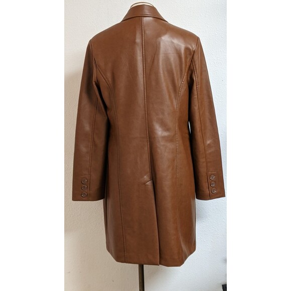 With The Girls By Avec Les Filles Brown Faux Leather Vegan Trench Coat Size M - Picture 7 of 13